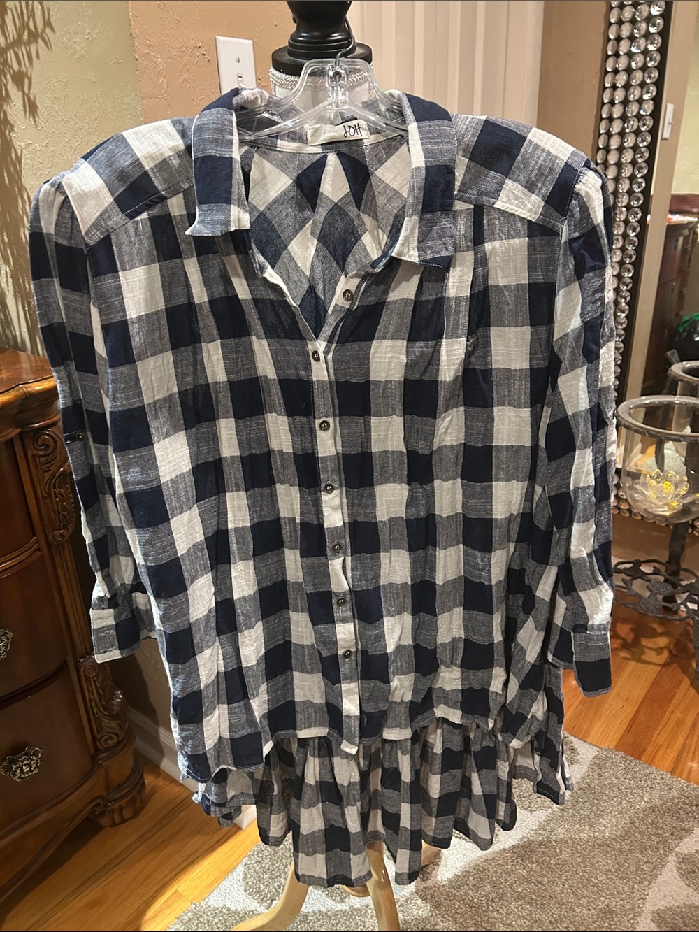 Oh Navy and White Buffalo Check Button-Front Tunic medium. Hi low ruffled top